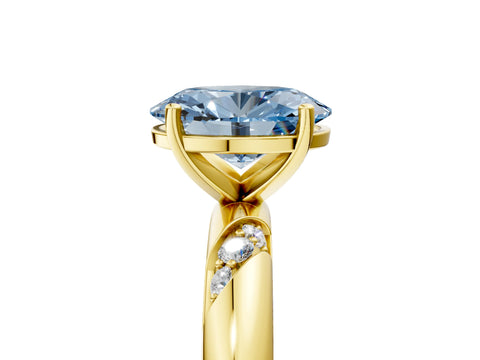 Yellow gold Fancy Blue Oval Cut Solitaire Diamond Engagement Ring with Twisted Pave Band and Four-Prong Setting_8