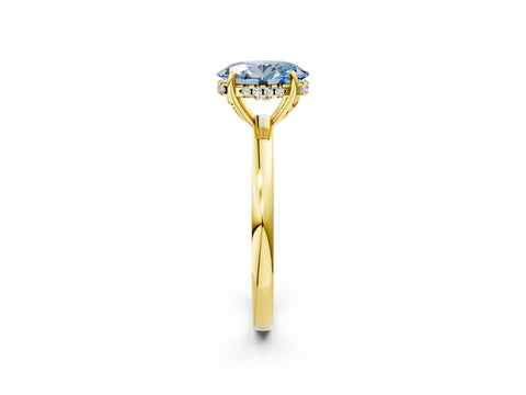 Yellow gold Fancy Blue Oval Cut Solitaire Diamond Ring with Prong Setting and Plain Band_2