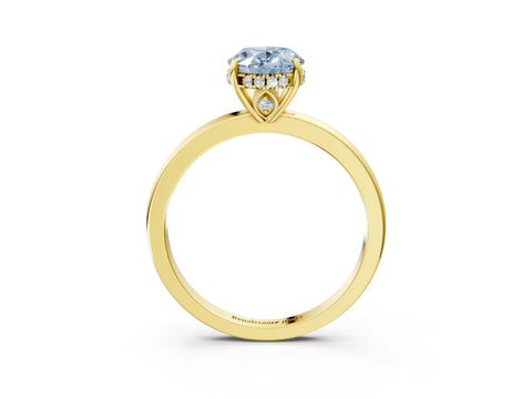 Yellow gold Fancy Blue Oval Cut Solitaire Diamond Ring with Prong Setting and Plain Band_3