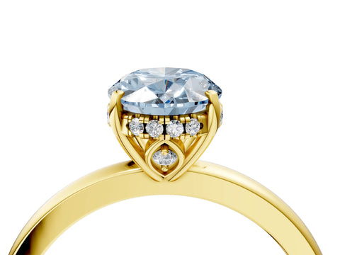 Yellow gold Fancy Blue Oval Cut Solitaire Diamond Ring with Prong Setting and Plain Band_4