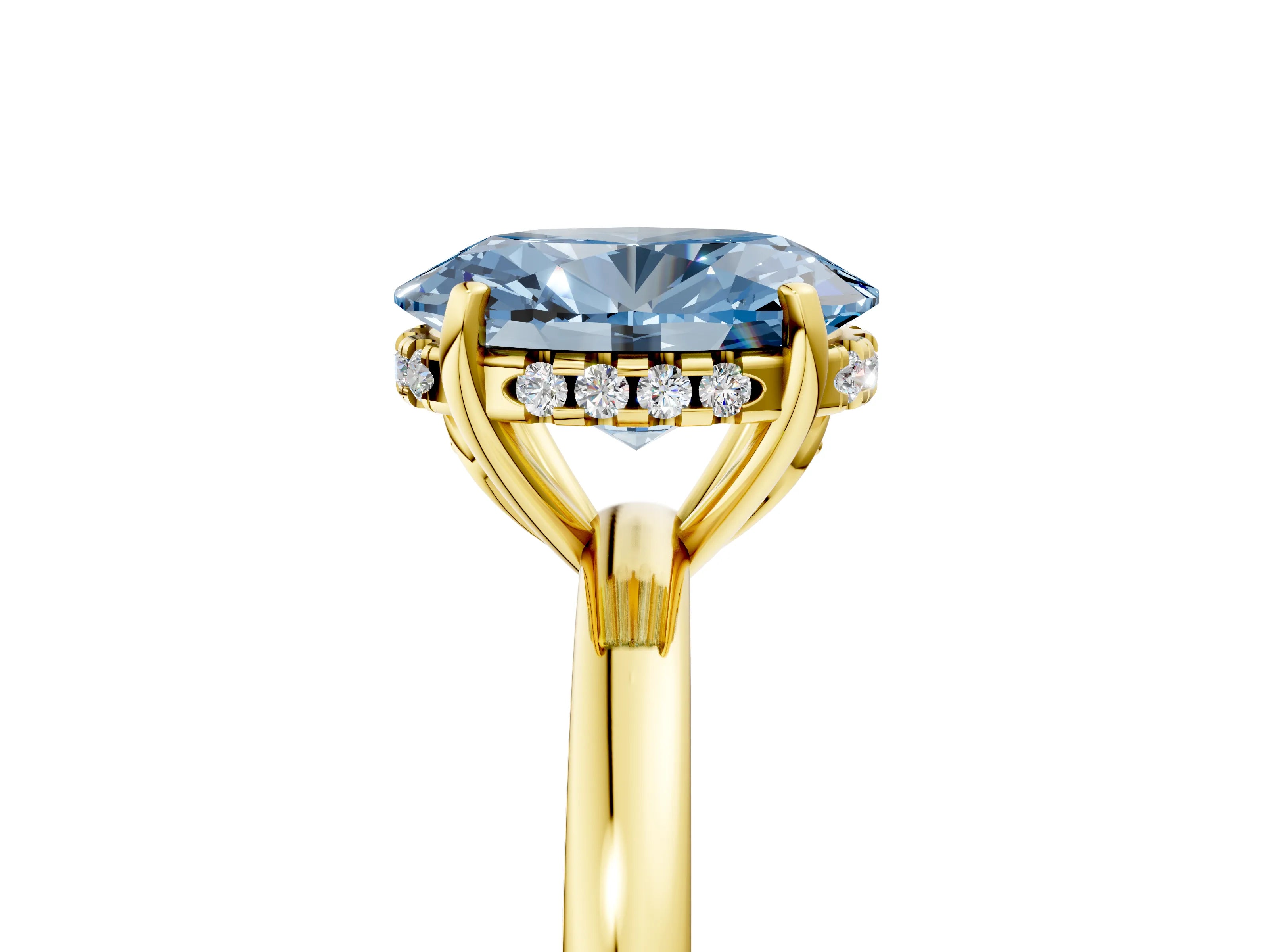 Yellow gold Fancy Blue Oval Cut Solitaire Diamond Ring with Prong Setting and Plain Band_5