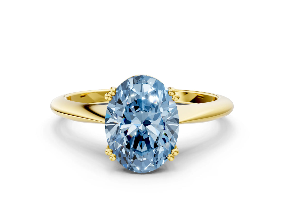 Yellow gold Fancy Blue Oval Cut Solitaire Diamond Ring with Six-Prong Setting and Classic Band_12