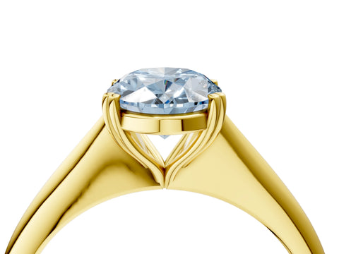 Yellow gold Fancy Blue Oval Cut Solitaire Diamond Ring with Six-Prong Setting and Classic Band_4