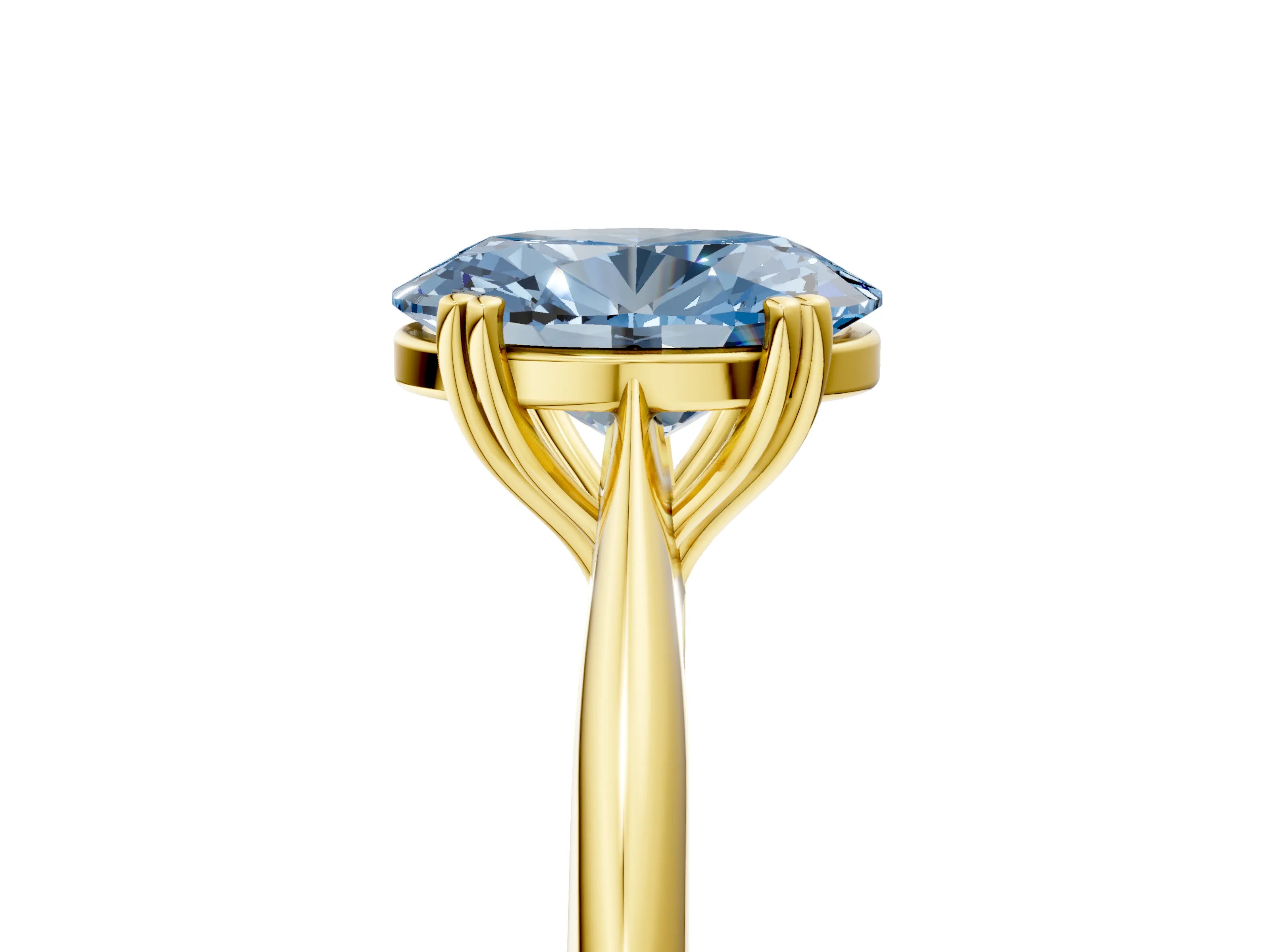 Yellow gold Fancy Blue Oval Cut Solitaire Diamond Ring with Six-Prong Setting and Classic Band_5