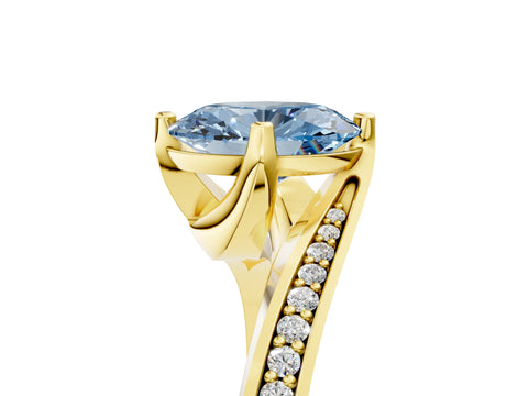 Yellow gold Fancy Blue Oval Cut Solitaire Diamond Twist Band with Pavé Setting and Four-Prong Setting_5