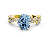 Yellow gold Fancy Blue Oval  Cut Solitaire Diamond Twisted Band with Pave Setting_28