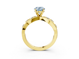 Yellow gold Fancy Blue Oval  Cut Solitaire Diamond with Side Stones on Criss-Cross Band and Four-Prong Setting_6