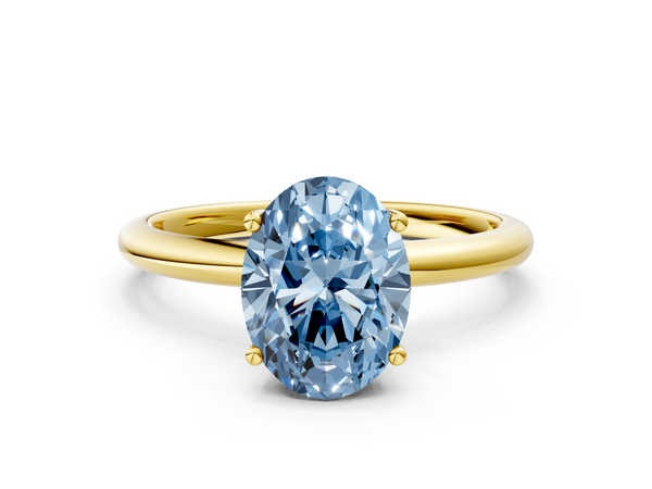 Yellow gold Fancy Blue Oval  Cut Solitaire Engagement Ring with Four-Prong Setting and Classic Band