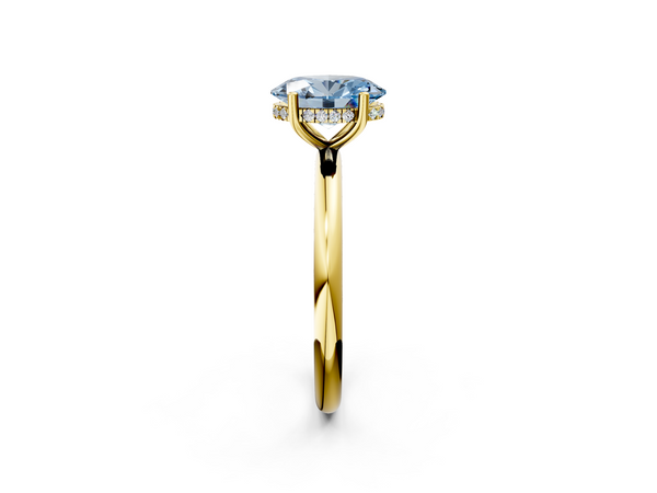 Yellow gold Fancy Blue Oval  Cut Solitaire Engagement Ring with Four-Prong Setting and Classic Band