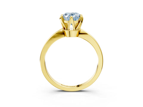 Yellow gold Fancy Blue Oval Cut Solitaire Engagement Ring with Six-Prong Setting and Tapered Band_3