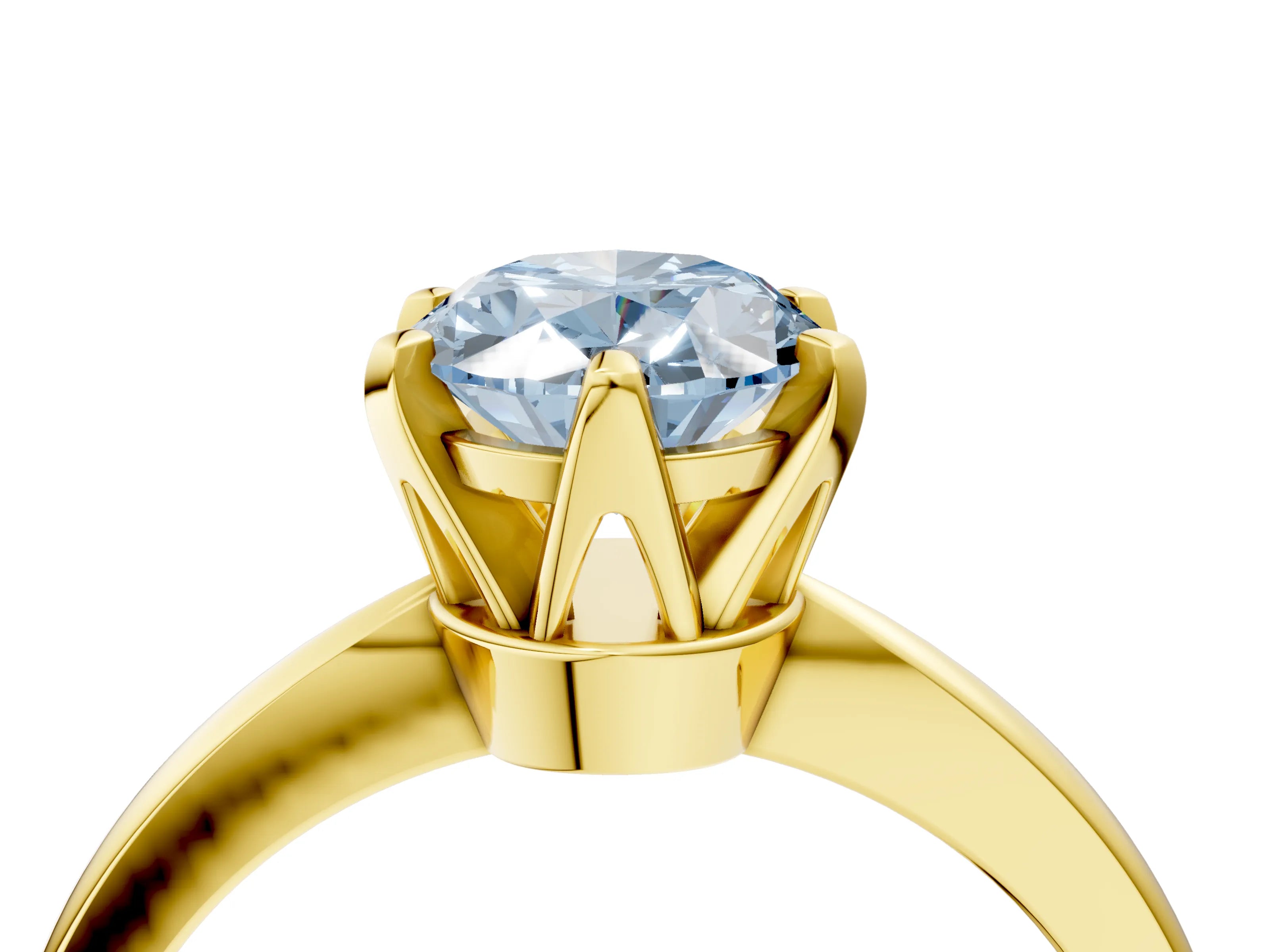 Yellow gold Fancy Blue Oval Cut Solitaire Engagement Ring with Six-Prong Setting and Tapered Band_4