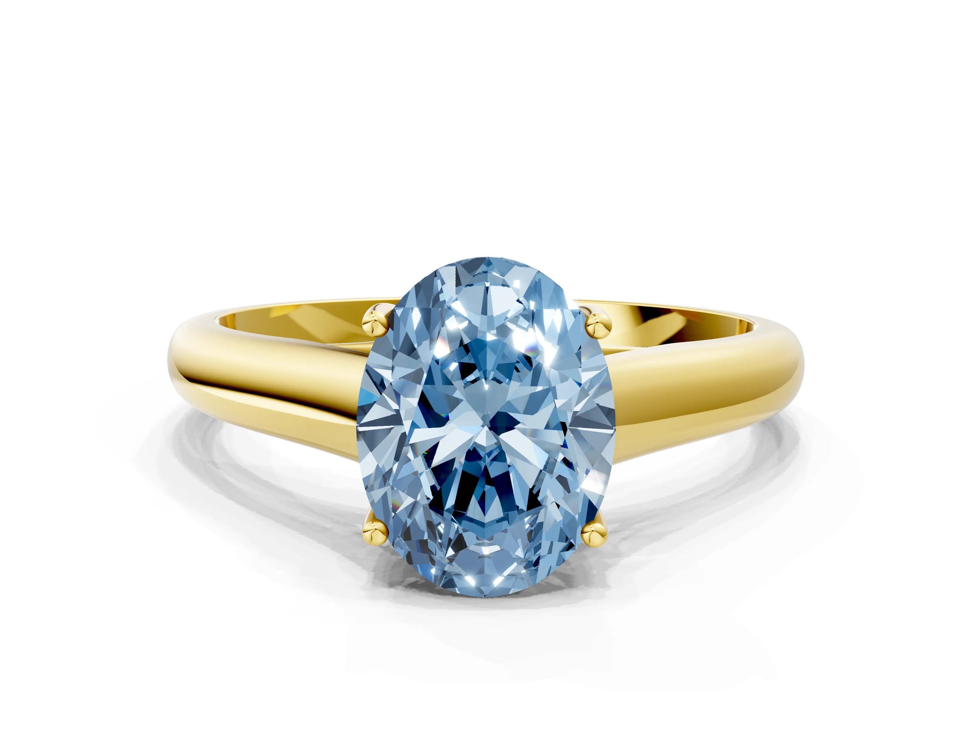 Yellow gold Fancy Blue Oval Cut Solitaire Engagement Ring with Tapered Band and Four-Prong Setting_3