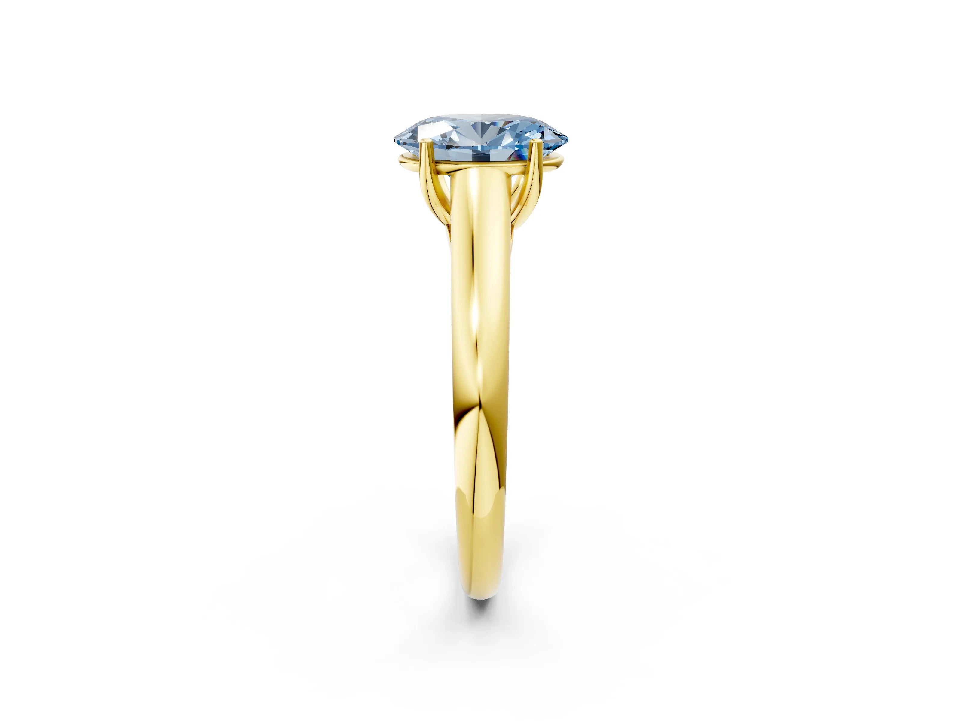 Yellow gold Fancy Blue Oval Cut Solitaire Engagement Ring with Tapered Band and Four-Prong Setting_5