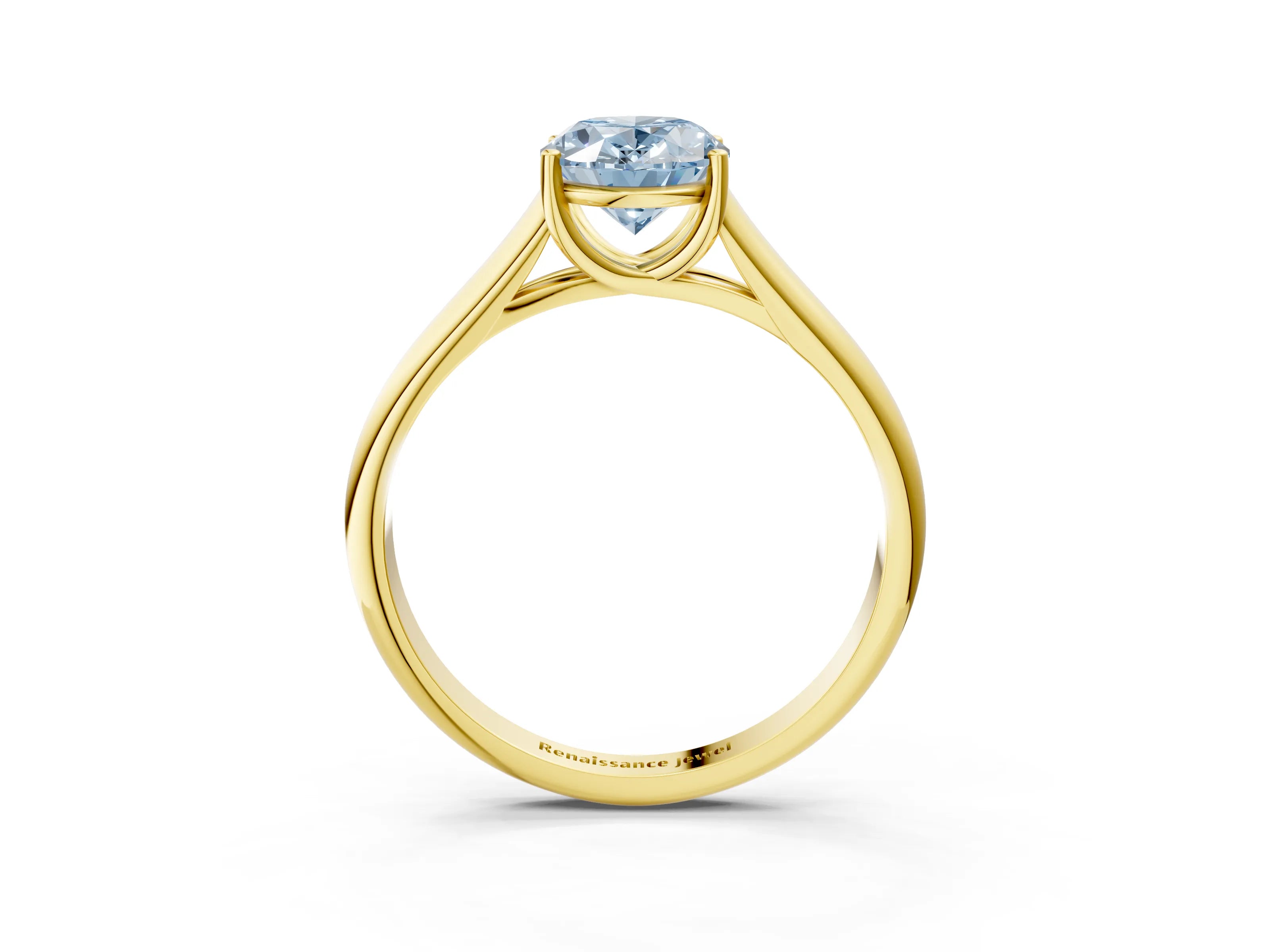 Yellow gold Fancy Blue Oval Cut Solitaire Engagement Ring with Tapered Band and Four-Prong Setting_6