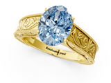 Yellow gold Fancy Blue Oval  Cut Solitaire Engraved Band with Four-Prong Setting_63