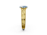 Yellow gold Fancy Blue Oval  Cut Solitaire Engraved Band with Four-Prong Setting_64