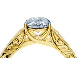 Yellow gold Fancy Blue Oval  Cut Solitaire Engraved Band with Four-Prong Setting_66