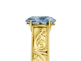 Yellow gold Fancy Blue Oval  Cut Solitaire Engraved Band with Four-Prong Setting_67