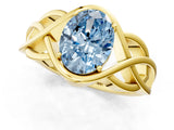 Yellow gold Fancy Blue Oval Cut Solitaire Intertwined Band Prong Setting Ring_1
