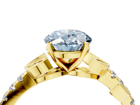 Yellow gold Fancy Blue Oval Cut Solitaire Leaf-Inspired Diamond Ring with Pavé Band and Four-Prong Setting_4