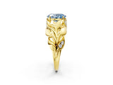 Yellow gold Fancy Blue Oval Cut Solitaire Leaf-Inspired Engagement Ring with Prong Setting_14
