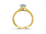 Yellow gold Fancy Blue Oval Cut Solitaire Milgrain Engraved Band with Four-Prong Setting_3