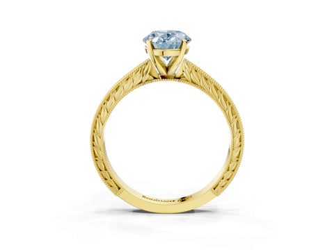 Yellow gold Fancy Blue Oval Cut Solitaire Milgrain Engraved Band with Four-Prong Setting_3
