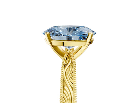 Yellow gold Fancy Blue Oval Cut Solitaire Milgrain Engraved Band with Four-Prong Setting_5