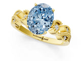 Yellow gold Fancy Blue Oval Cut Solitaire Milgrain Leaf Band with Prong Setting_1