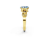 Yellow gold Fancy Blue Oval Cut Solitaire Milgrain Leaf Band with Prong Setting_2