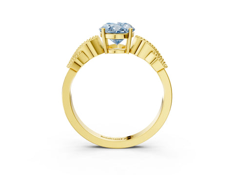 Yellow gold Fancy Blue Oval Cut Solitaire Milgrain Leaf Band with Prong Setting_3