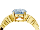 Yellow gold Fancy Blue Oval Cut Solitaire Milgrain Leaf Band with Prong Setting_4