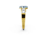 Yellow gold Fancy Blue Oval Cut Solitaire Princess Side Stone Engraved Band Prong Setting Ring_2