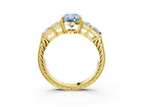 Yellow gold Fancy Blue Oval Cut Solitaire Princess Side Stone Engraved Band Prong Setting Ring_3