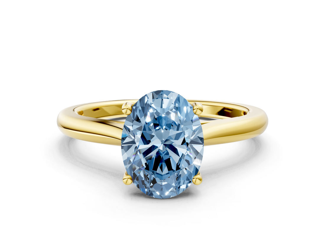 Yellow gold Fancy Blue Oval  Cut Solitaire Ring with Cathedral Band and Four-Prong Setting_55