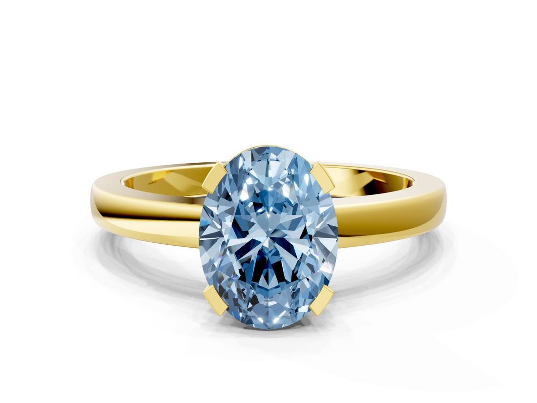 Yellow gold Fancy Blue Oval  Cut Solitaire Ring with Four-Prong Setting and Classic Band_76