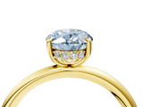Yellow gold Fancy Blue Oval  Cut Solitaire Ring with Thin Band and Four-Prong Setting_20