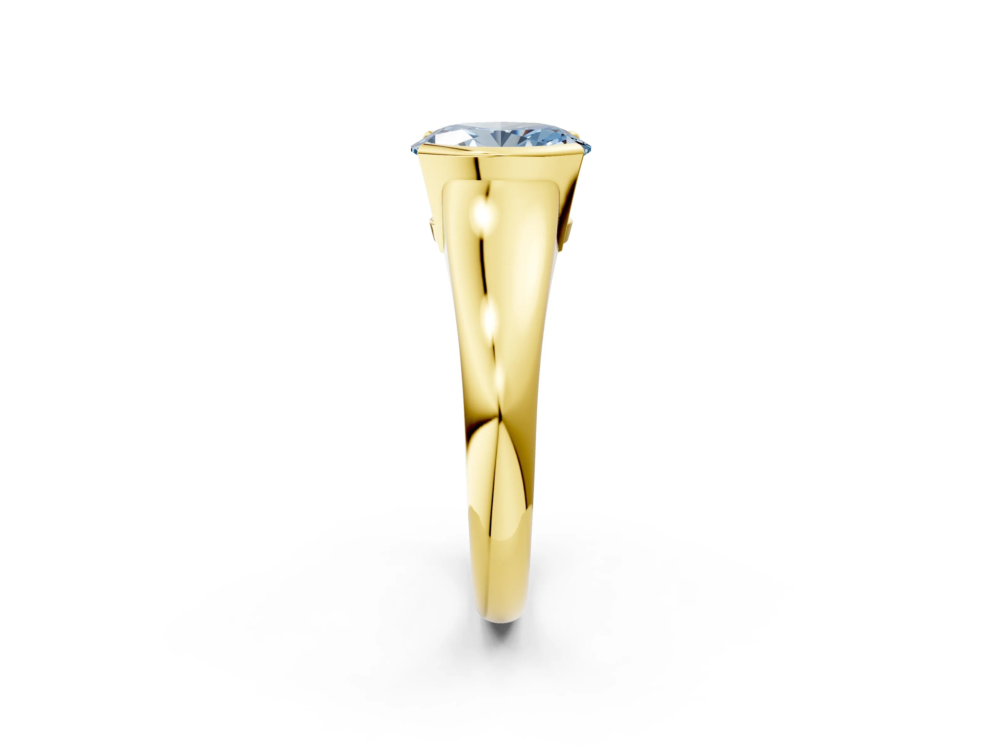 Yellow gold Fancy Blue Oval Cut Solitaire Tension Set Diamond Ring with Split Shank Band_2