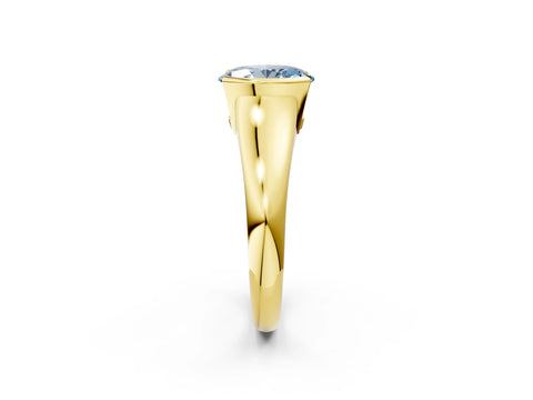 Yellow gold Fancy Blue Oval Cut Solitaire Tension Set Diamond Ring with Split Shank Band_2