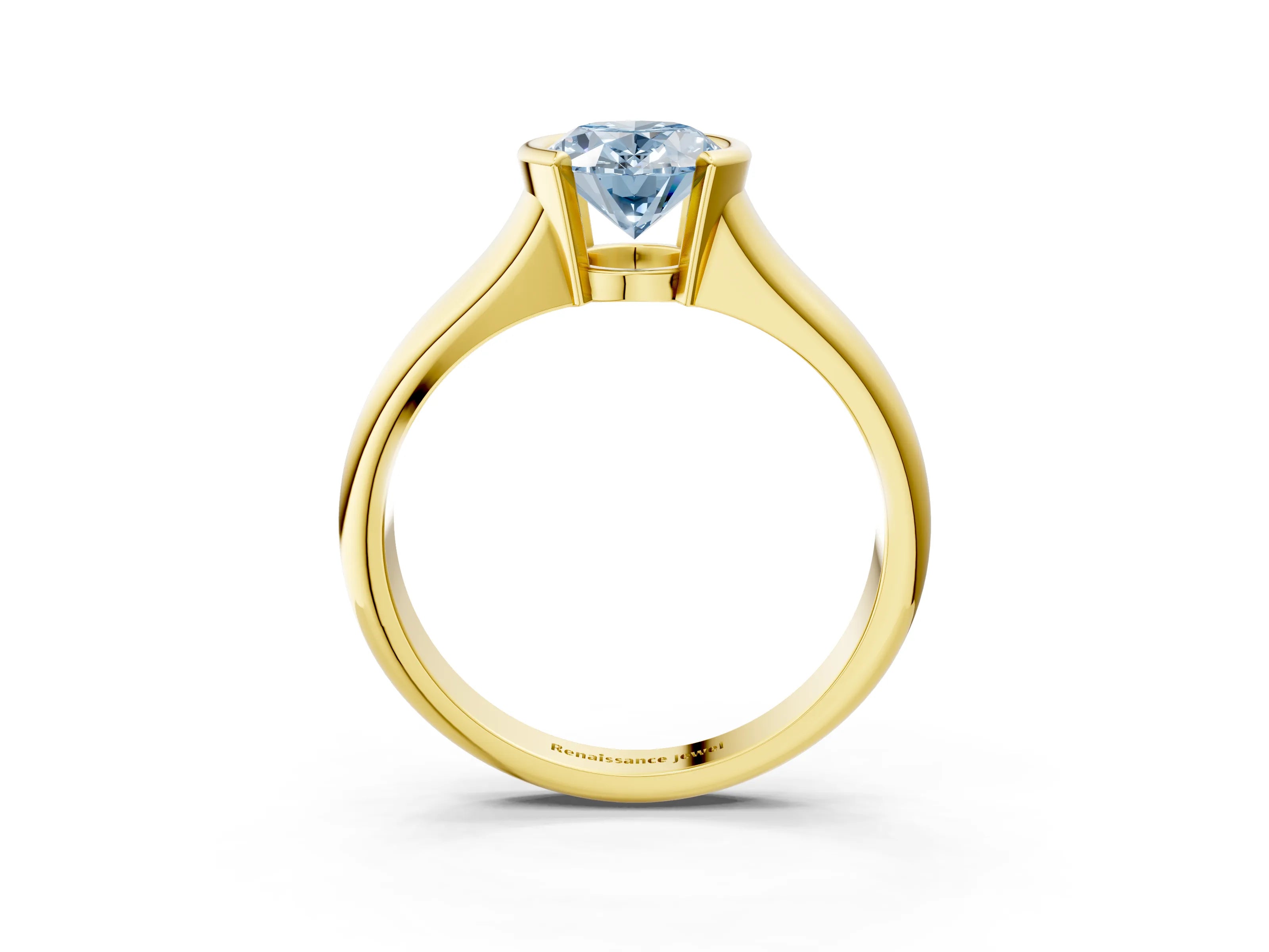 Yellow gold Fancy Blue Oval Cut Solitaire Tension Set Diamond Ring with Split Shank Band_3