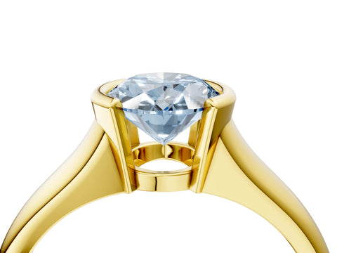 Yellow gold Fancy Blue Oval Cut Solitaire Tension Set Diamond Ring with Split Shank Band_4
