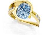 Yellow gold Fancy Blue Oval Cut Solitaire Tension-Set Diamond Split Shank Ring_1