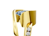 Yellow gold Fancy Blue Oval Cut Solitaire Tension-Set Diamond Split Shank Ring_5