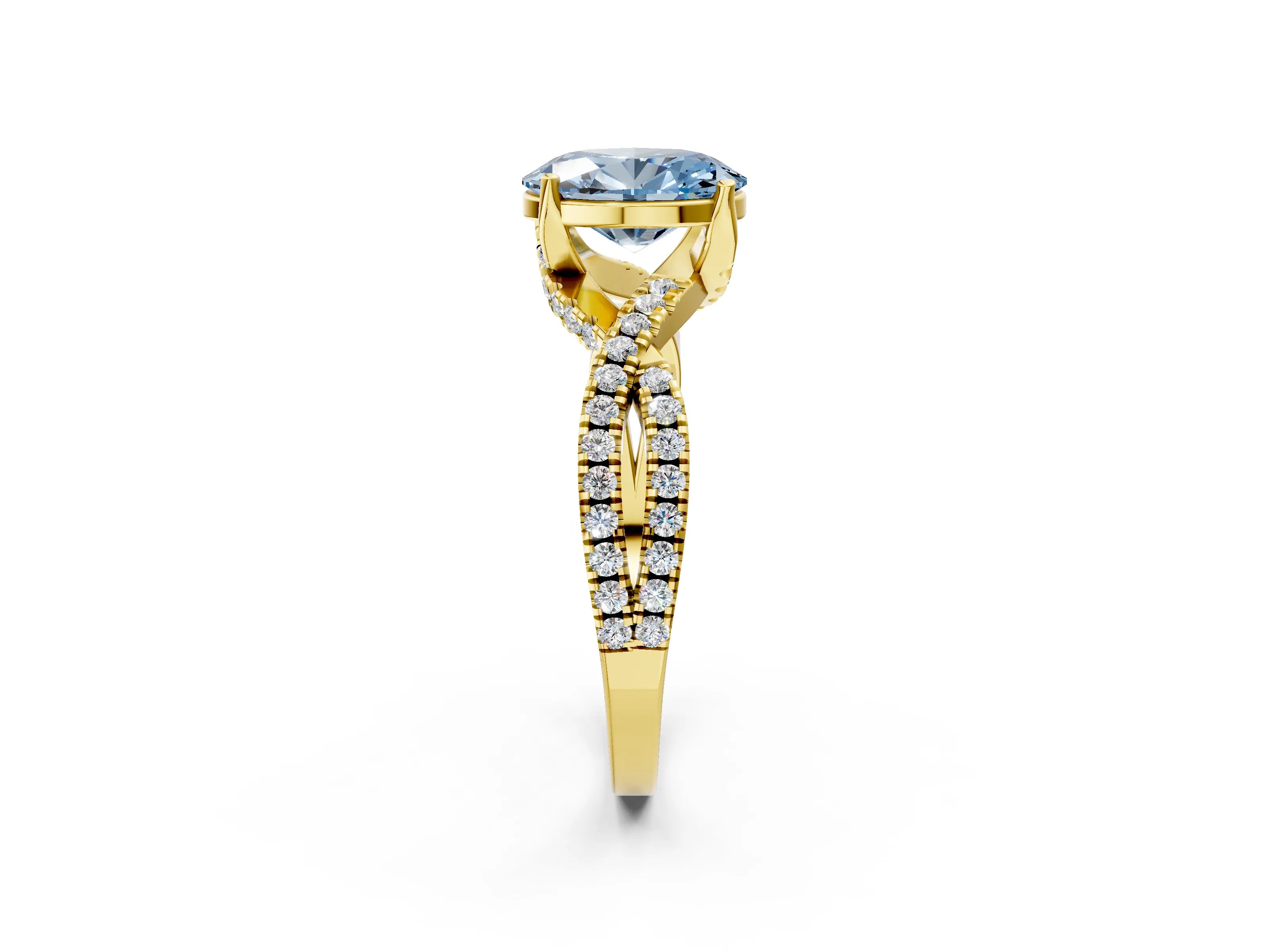 Yellow gold Fancy Blue Oval Cut Solitaire Twist Pave Diamond Engagement Ring with Prong Setting_26