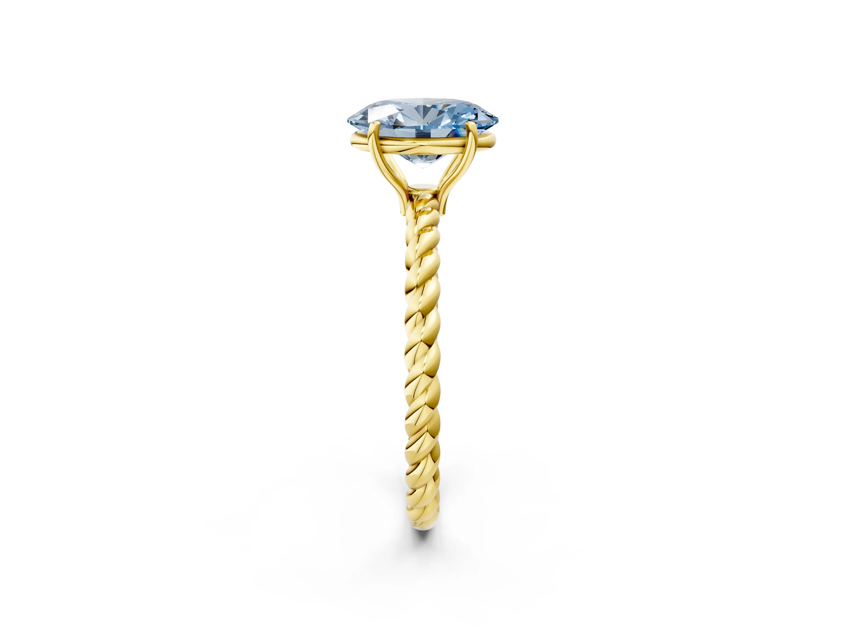 Yellow gold Fancy Blue Oval Cut Solitaire Twisted Band 4-Prong Ring_2