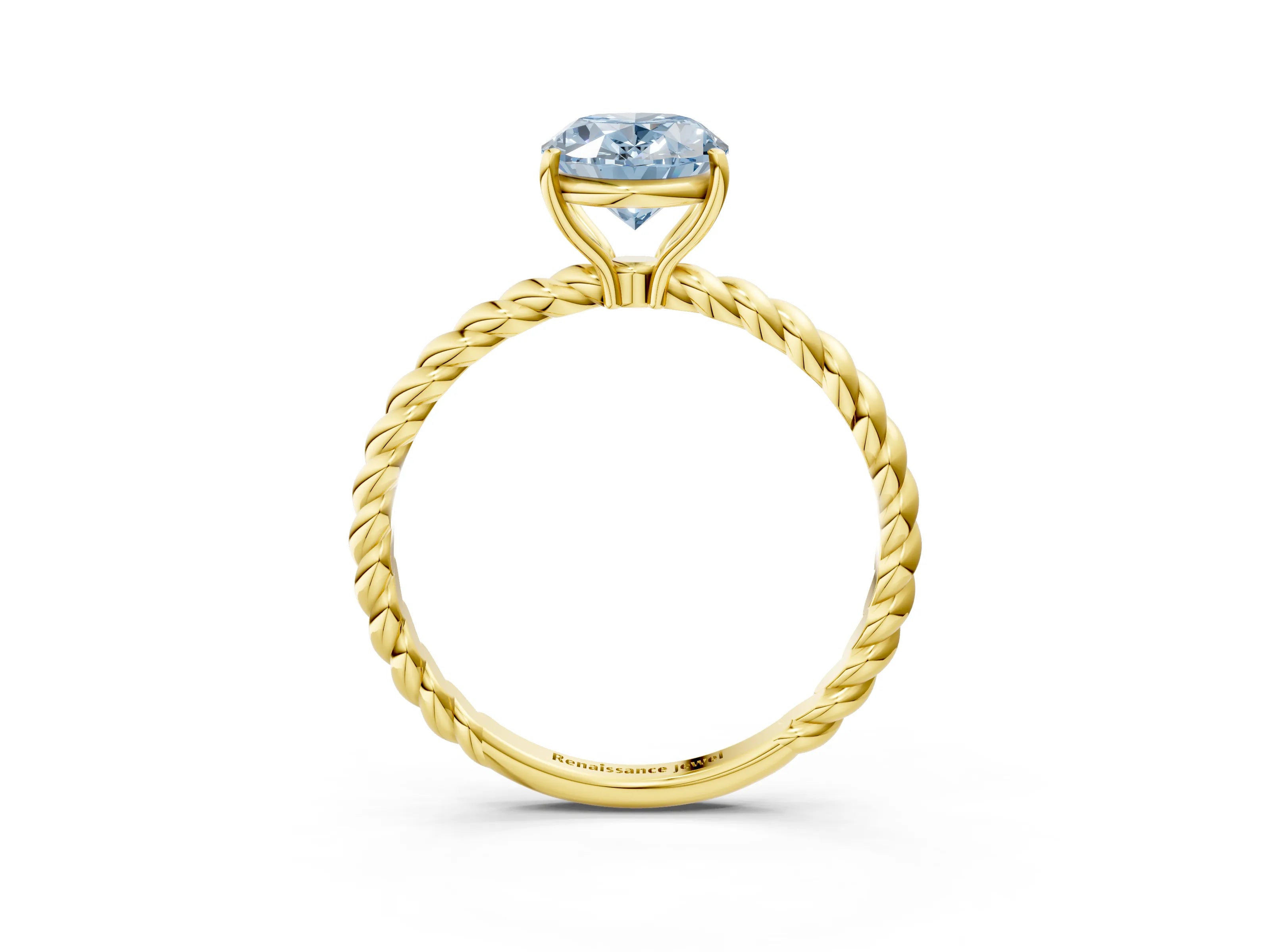 Yellow gold Fancy Blue Oval Cut Solitaire Twisted Band 4-Prong Ring_3