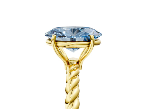 Yellow gold Fancy Blue Oval Cut Solitaire Twisted Band 4-Prong Ring_5