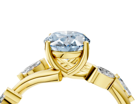 Yellow gold Fancy Blue Oval Cut Solitaire Twisted Band Marquise Accent Prong Setting Ring_4
