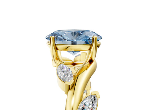 Yellow gold Fancy Blue Oval Cut Solitaire Twisted Band Marquise Accent Prong Setting Ring_5