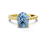 Yellow gold Fancy Blue Oval  Cut Solitaire Twisted Band with Four-Prong Setting_96